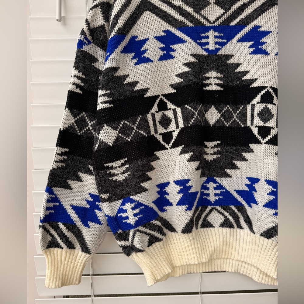 Vintage Aztec Geo Southwestern Geometric Acrylic Knit Sweater Nordic Native L View 2